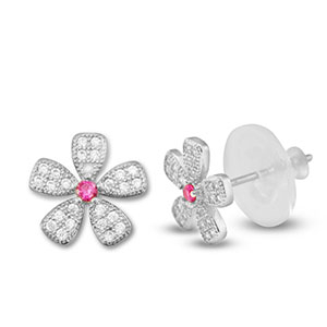 Metallo TQ in ottone orecchini zirconia fiore argento