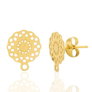 Orecchini in acciaio inossidabile fiore con anellino oro