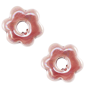 Perline di ceramica greca DQ fiore rosa magenta nebbia
