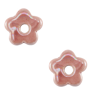 Perline di ceramica greca DQ fiore rosa magenta nebbia