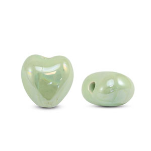 Perline di ceramica greca DQ cuore verde chiaro