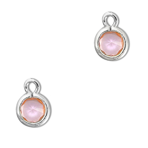 Pendenti di vetro Crystal Glass tonda rosa chiaro-argento