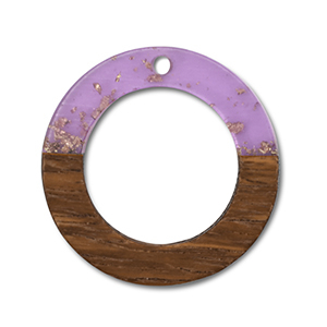Pendenti di legno tonda viola transparente-oro-marrone
