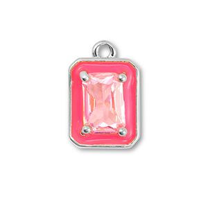 Metallo TQ in ottone ciondolo rettangolo argento-neon rosa-rosa chiaro
