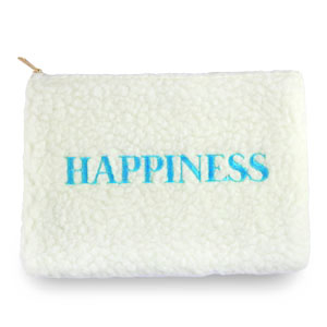 Pochette porta cosmetici Teddy "HAPPINESS" biancastro-blu chiaro