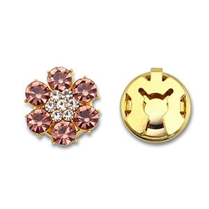 Copri bottoni in ottone Eco-brass&reg; zircone fiore oro-rosa d'epoca-cristallo