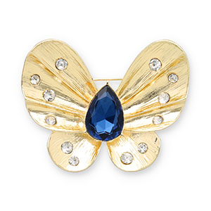 Broches farfalla oro-blu scuro-trasparente