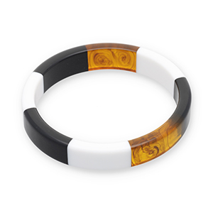 Bracciali bangle in resina trasparente marrone ambra-bianco-nero