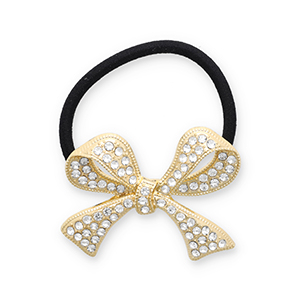 Accessori per capelli elastici per capelli con metallo fiocco con strass oro-nero-trasparente