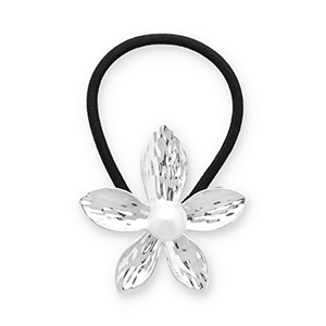 Accessori per capelli elastici per capelli con metallo fiore con imitazione di perla argento-nero-bianco