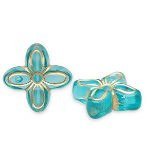 Perline in acrilico fiore blu ottanio-oro