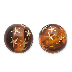 Perline in acrilico 10 mm tonda con stelle marrone cognac-oro