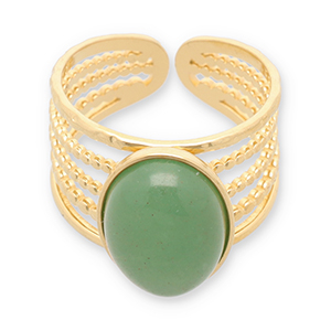 Anelli in acciaio inossidabile con pietra naturale oro-verde jade