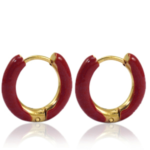 Orecchini in acciaio inossidabile a cerchio smalto 16mm rosso borgogna-oro
