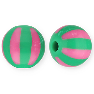 Perline in acrilico 12 mm con strisce verde-rosa