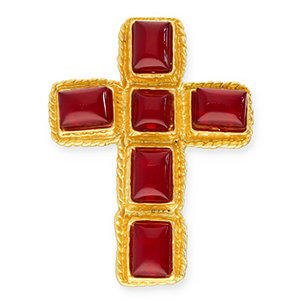 Broches accattivanti croce oro-rosso
