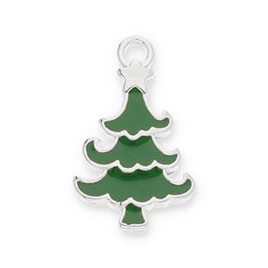 Ciondoli di metallo DQ albero di natale argento antico-verde scuro (privo di nichel)