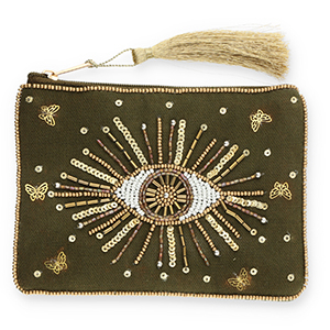 Pochette Occhio della Provvidenza verde oliva scuro-oro-bianco