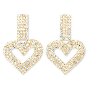 Orecchini in ottone Eco-brass&reg; con strass cuore oro-cristallo