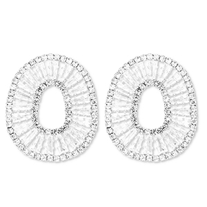 Orecchini in ottone Eco-brass&reg; con zircone ovale argento-cristallo