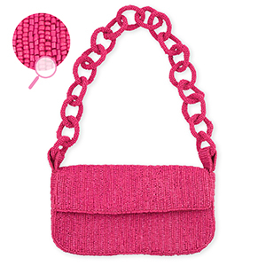 Borsa a mano con perline di vetro fucsia