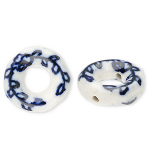 Perline di ceramica donut biancastro-blu Delft