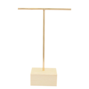 Espositore per bigiotteria a 'T' con supporto di legno per orecchini naturale-oro