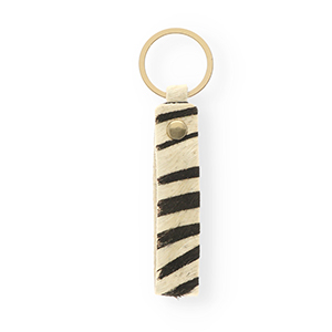 Portachiavi in pelle con stampa zebra bianco-nero-oro