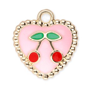 Ciondoli di metallo cuore con ciliegie oro-rosa chiaro-rosso-verde