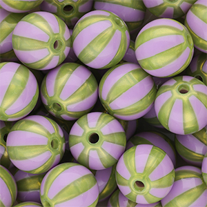 DQ&reg; Perline in acrilico 12 mm con strisce viola-verde oliva