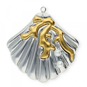 Ciondoli in acciaio inossidabile conchiglia con imitazione di perle argento-oro-bianco