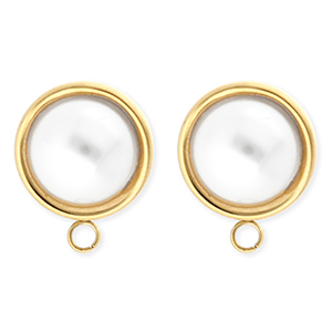 BY31&reg; Componenti in acciaio inossidabile orecchini tonda con imitazione di perla con anellino oro-bianco