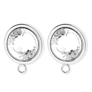 BY31&reg; Componenti in acciaio inossidabile orecchini tonda con cristallo con anellino argento-cristal