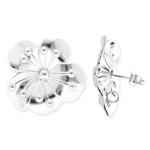 BY31&reg; Componenti in acciaio inossidabile orecchini fiore con anellino argento