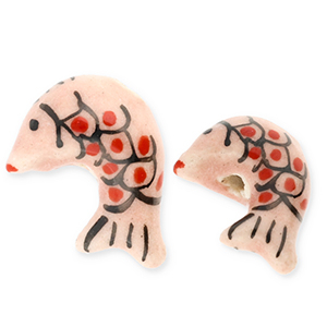 Perline di ceramica pesce rosa vintage-rosso-nero
