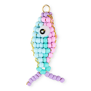 BY31&reg; Ciondoli con perline di vetro pesce lilac pastello-blu chiaro-turchese-lavanda-oro