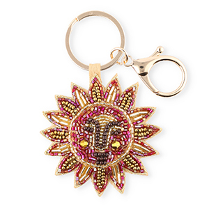 Portachiavi sole con faccia oro-oro antico-rosa AB
