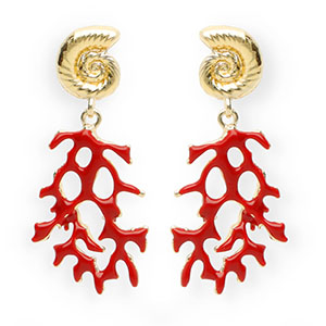 Orecchini alla moda smalto conchiglia & corallo con perno in acciaio inossidabile oro-rosso scuro