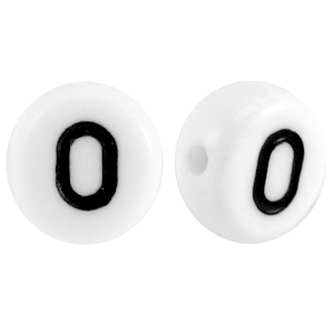 Perline alfabeto in acrilico con disegno lettera O bianco