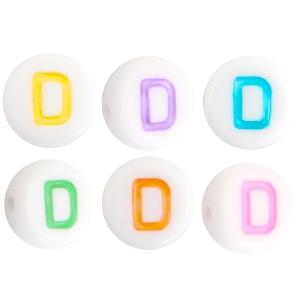 Perline alfabeto in acrilico con disegno lettera D multicolore - bianco