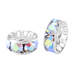 Perline strass 6 mm rondella argento - cristallo AB coated