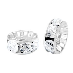 Perline strass 6 mm rondella argento - cristallo