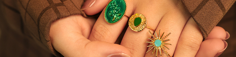 Anelli in acciaio inossidabile con smalto scintillanti